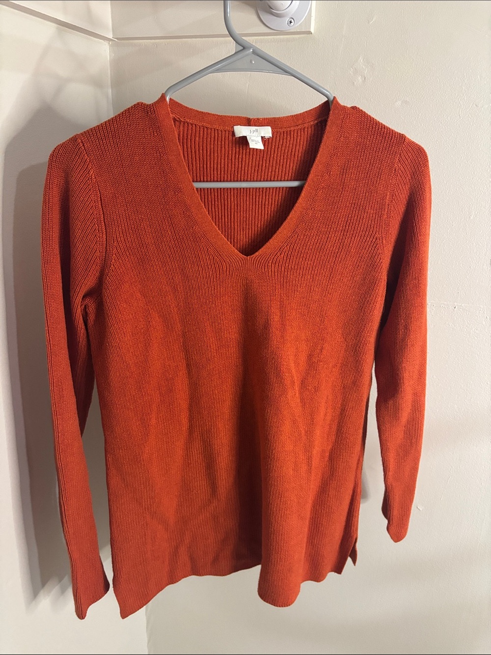 J. Jill Orange V-Neck Lightweight Knit Sweater